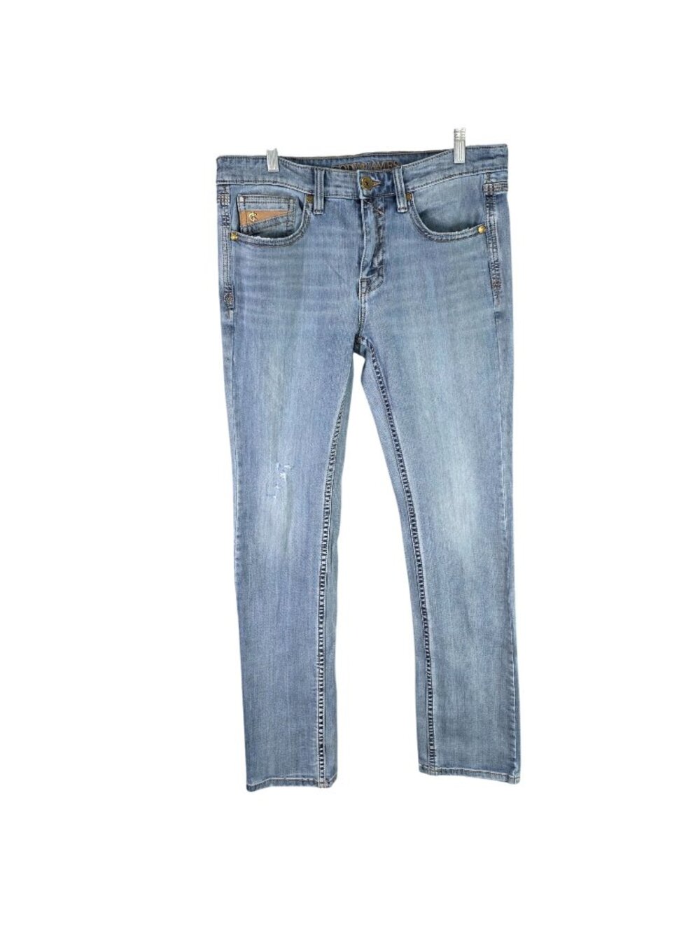 Mens Cody James Straight Leg Blue Denim Jeans Light Wash Stretch Size 34Wx36L